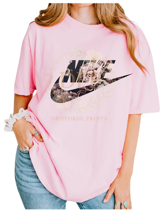 (Copy) (Copy) Floral Nike-Inspired Graphic T-Shirts | Trendy Oversized Tee for Women | Soft Aesthetic Tee with Floral Detail